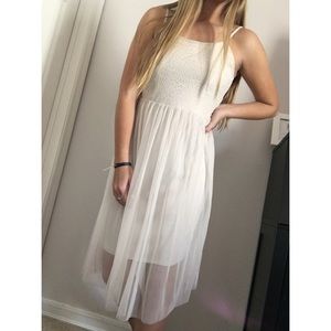 white midi spaghetti strapped dress